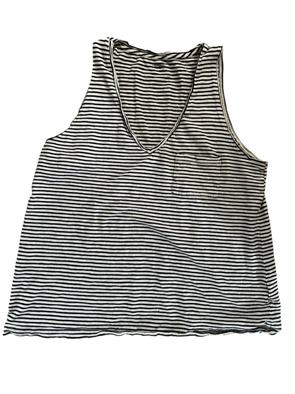 Madewell Whisper Cotton V-Neck Pocket Tank Top Striped Black White Medium - Picture 4 of 10